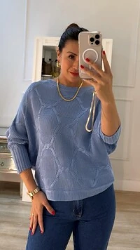 Blusa Morcego Tricot Nádia Punhos Largos Canelados