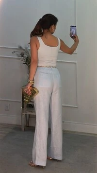 Calça Pantalona Karen Linho Bolsos Faca