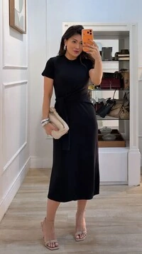 Vestido Midi Malha Aysha Cinto Faixa Fixo Com Amarração