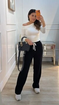 Calça Pantalona Fabiana Canelada Pala Com Amarração