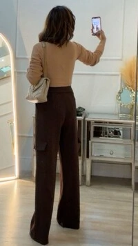 Calça Cargo Alfaiataria Anahí Pala Com Sobreposição