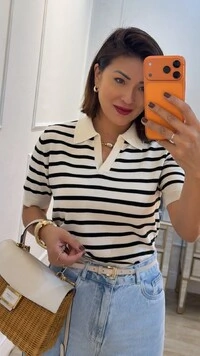 Blusa Polo Tricot Listrada Marcela Mangas Curtas