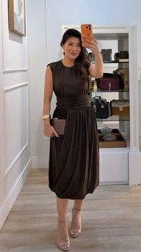 Vestido Midi Balonê Paty Detalhe Drapeado