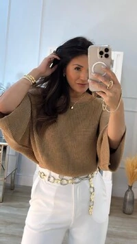 Blusa Cropped Tricot Amplo Kim Mangas 7/8