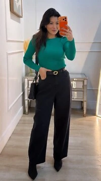 Blusa Tricot Canelado Gola Alta Brenda Mangas Princesa