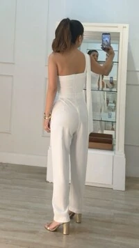 Macacão Twill Ombro Único Detalhe Em Chiffon Mary Cinto Fino