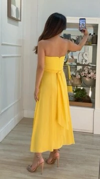 Vestido Midi Chiffon Tomara Que Caia Gisele Detalhe Lateral