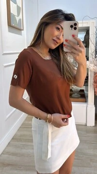 Blusa Morgan Mangas Curtas Com Martingale E Botão Marmorizado