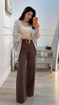 Kimono Tricot Vazado Ashley Mangas 3/4 Punhos Canelados