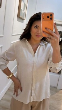 Maxi Camisa Detalhe De Pregas Nos Punhos E Posterior