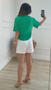 Blusa Malha Ampla Gola Careca Anny Mangas 3/4