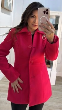 Casaco Lã Batida Bolsos Em Relevo Na Diagonal Melissa Recorte Na Cintura