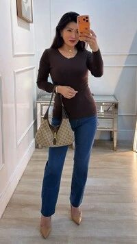 Blusa Tricot Mayara Punhos E Barrado Largos Canelados