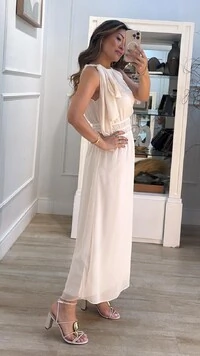 Vestido Midi Chiffon Isis Lástex Largo Na Cintura