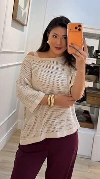 Blusa Ticot Vazado Ampla Catherine Mangas 3/4