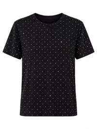 Camiseta De Malha Shine Com Strass Hotfix