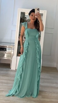 Vestido Longo Decote Coração Detalhe De Babado Zoe Com Cinto Faixa