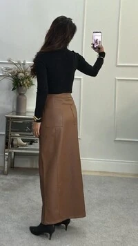 Saia Longa Couro Eco Pala Transpassada Natasha Fenda Frontal