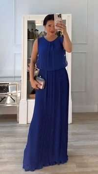 Vestido Longo Blusado Crepe Decote Canoa Com Detalhe Franzido Grace Saia Plissada