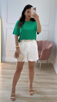 Blusa Malha Ampla Gola Careca Anny Mangas 3/4