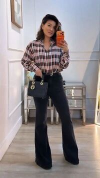 Camisa Xadrez Júlia Mangas Longas Punhos Largos