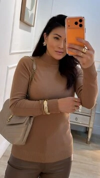 Blusa Tricot Hellen Gola Alta Canelada