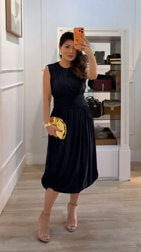 Vestido Midi Balonê Paty Detalhe Drapeado