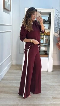 Conjunto Tricot Ingrid Blusa Mangas Longas E Calça Faixa Lateral