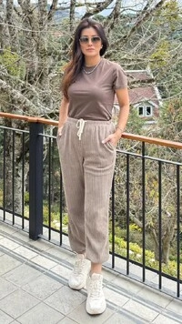Calça Jogger Moletom Canelada Catherine Amarração Frontal