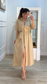 PRÉ-VENDA ENVIO ESTIMADO 25/11 Vestido Chemise Midi Com Cinto Faixa Marie