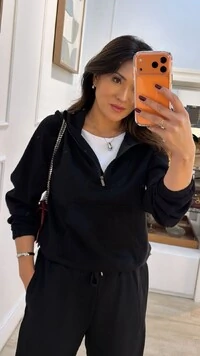 Conjunto Moletom Luiza Blusa Detalhe Elástico Nos Punhos E Calça Pantalona