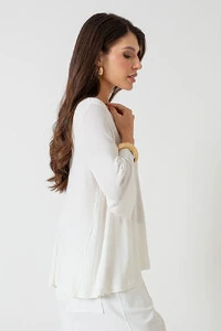 Blusa Ampla Decote V Thayna Mangas 7/8 Evasê