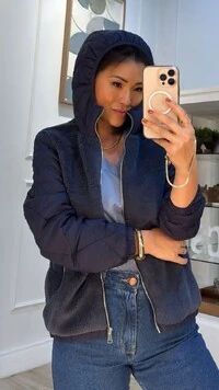 Jaqueta Nylon Com Teddy Safira Pespontos Em Losangos