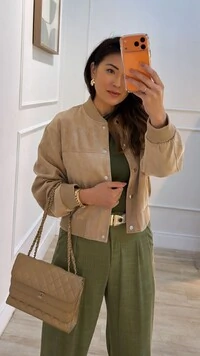 Jaqueta Casaco Bomber Suede Bianca Com Botões De Pressão