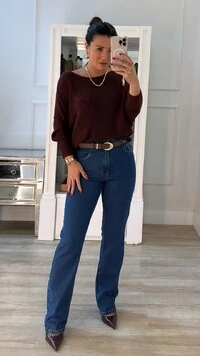 Blusa Morcego Tricot Nádia Punhos Largos Canelados