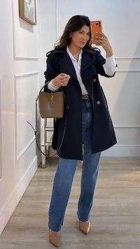 Casaco Trench Coat Martingalê Nos Punhos Grazi Cinto Fivela Retangular