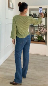 Blusa Tricot Ampla Mangas 7/8 Rafaella Com Entremeios