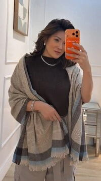 Lenço Pashmina Pied Poule Franjas No Barrado