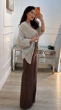 Kimono Tricot Vazado Ashley Mangas 3/4 Punhos Canelados