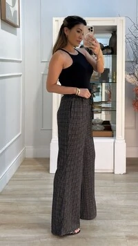 Calça Pied Poule Cinthia Pala Larga Com Amarração Frontal