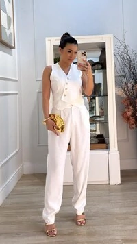 Macacão Twill Barbara Com Botões E Barrado Assimétricos