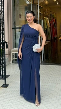 Vestido Longo Tule Taty Ombro Único Decote Assimétrico