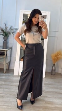 Saia Longa Couro Eco Pala Transpassada Natasha Fenda Frontal