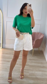 Blusa Malha Ampla Gola Careca Anny Mangas 3/4