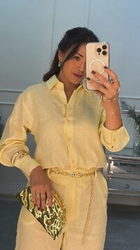 Camisa Alongada Linho Karen Mangas Longas
