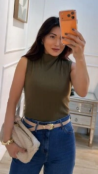 Blusa Regata Com Nervuras Caneladas Luiza Gola Alta