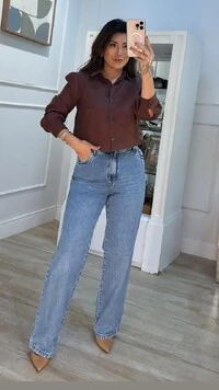 Camisa Cropped Linho Mangas Princesa Veronica Prega Posterior