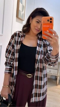 Camisa Xadrez Júlia Mangas Longas Punhos Largos
