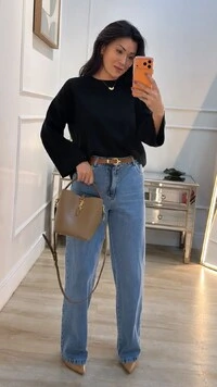 Blusa Tricot Amplo Raissa Nervura E Botões Resinados Nos Punhos