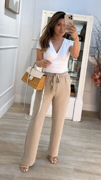 Calça Pantalona Bolsos Frontais Brooke Cinto Faixa Fixo